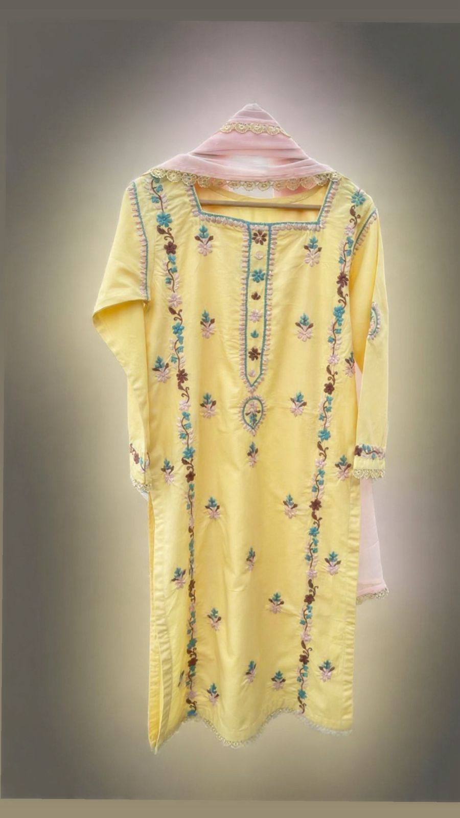 Butter-Yellow Handmade Chikankari Suit –Premium