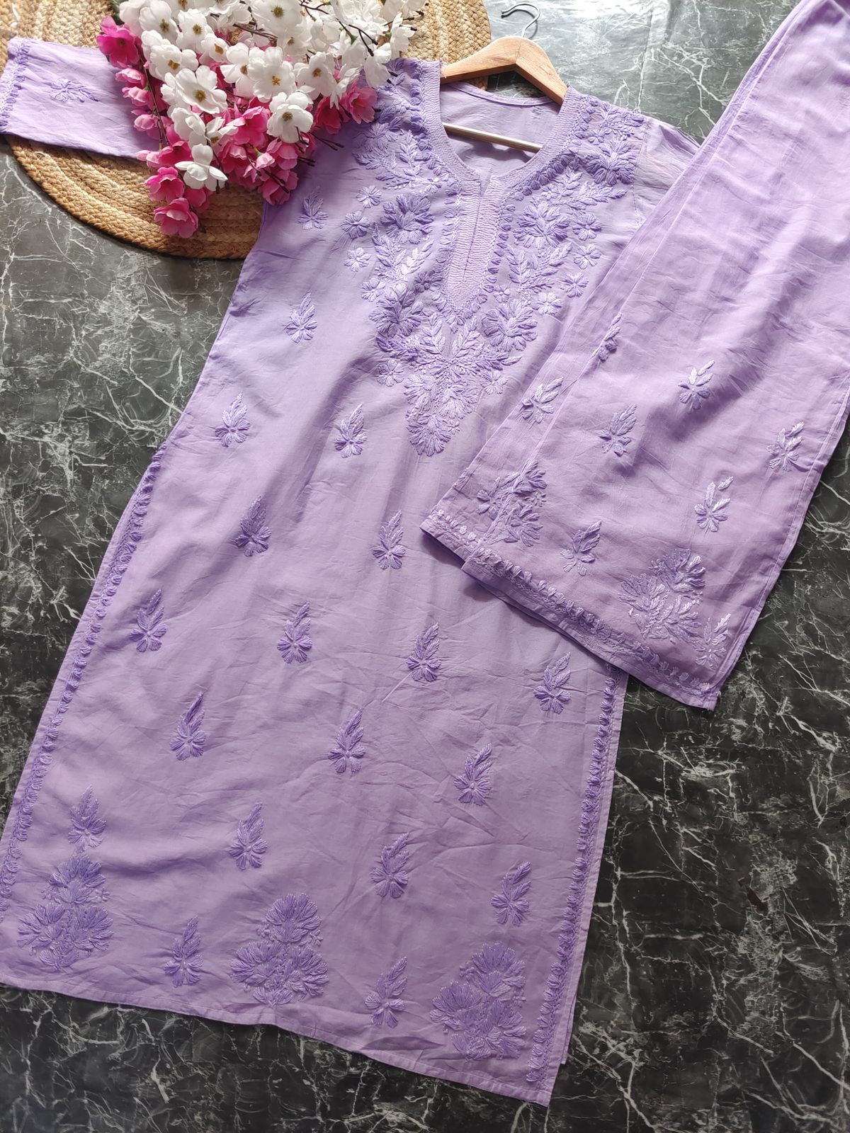 Cotton lawn Chikankari 2 PC Long Kurta Set