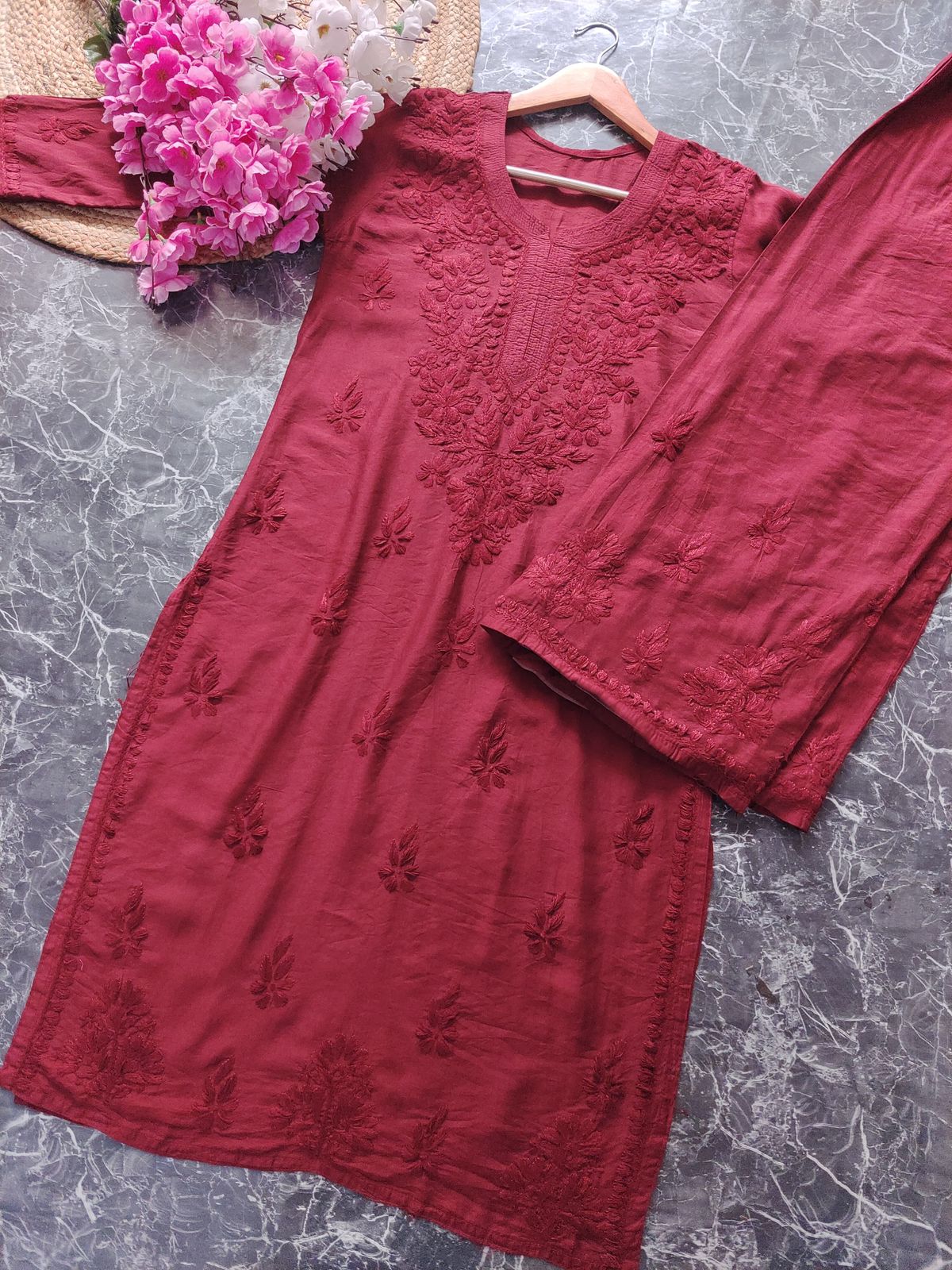 Cotton lawn Chikankari 2 PC Long Kurta Set