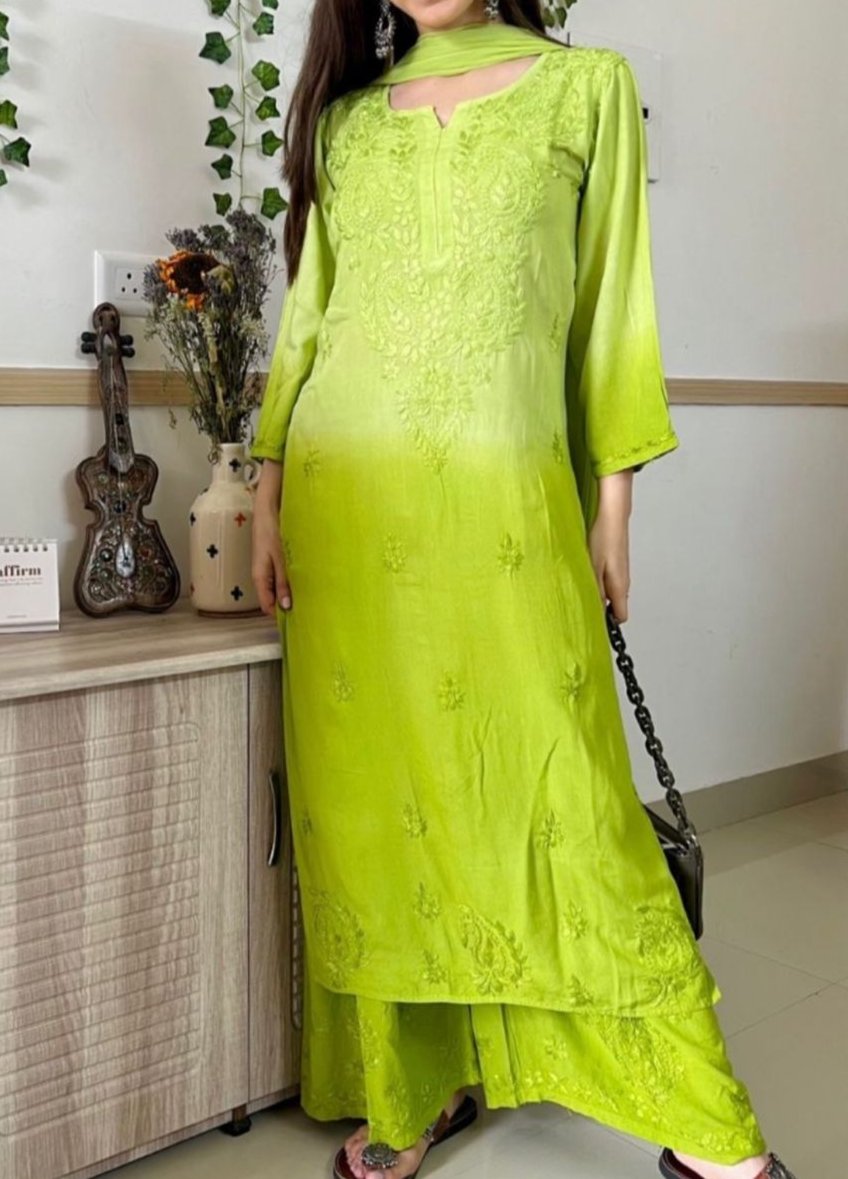 2 TONE HAND EMBROIDERED 3 PIECE SUIT