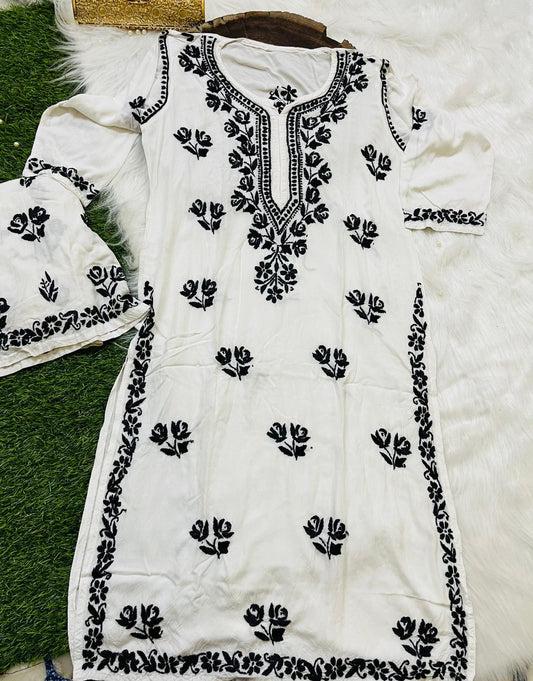WHITE 2 PIECE HAND EMBROIDERED SET