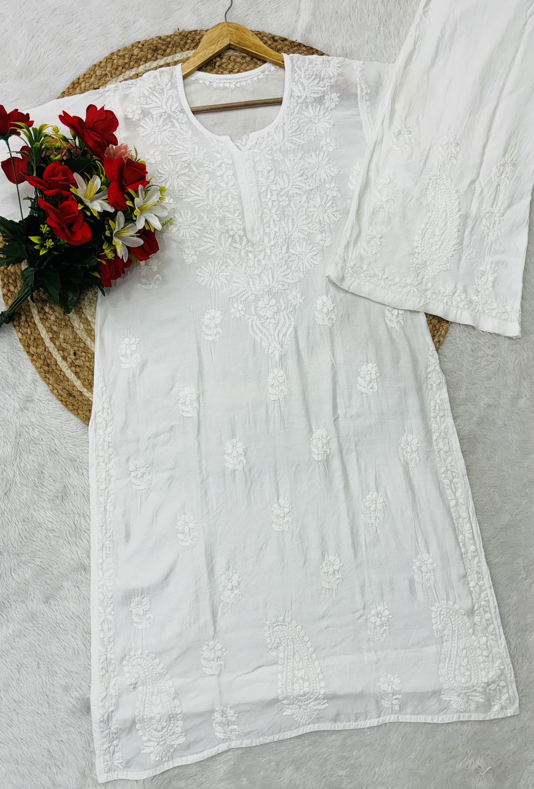 WHITE 2 PIECE HAND EMBROIDERED SET