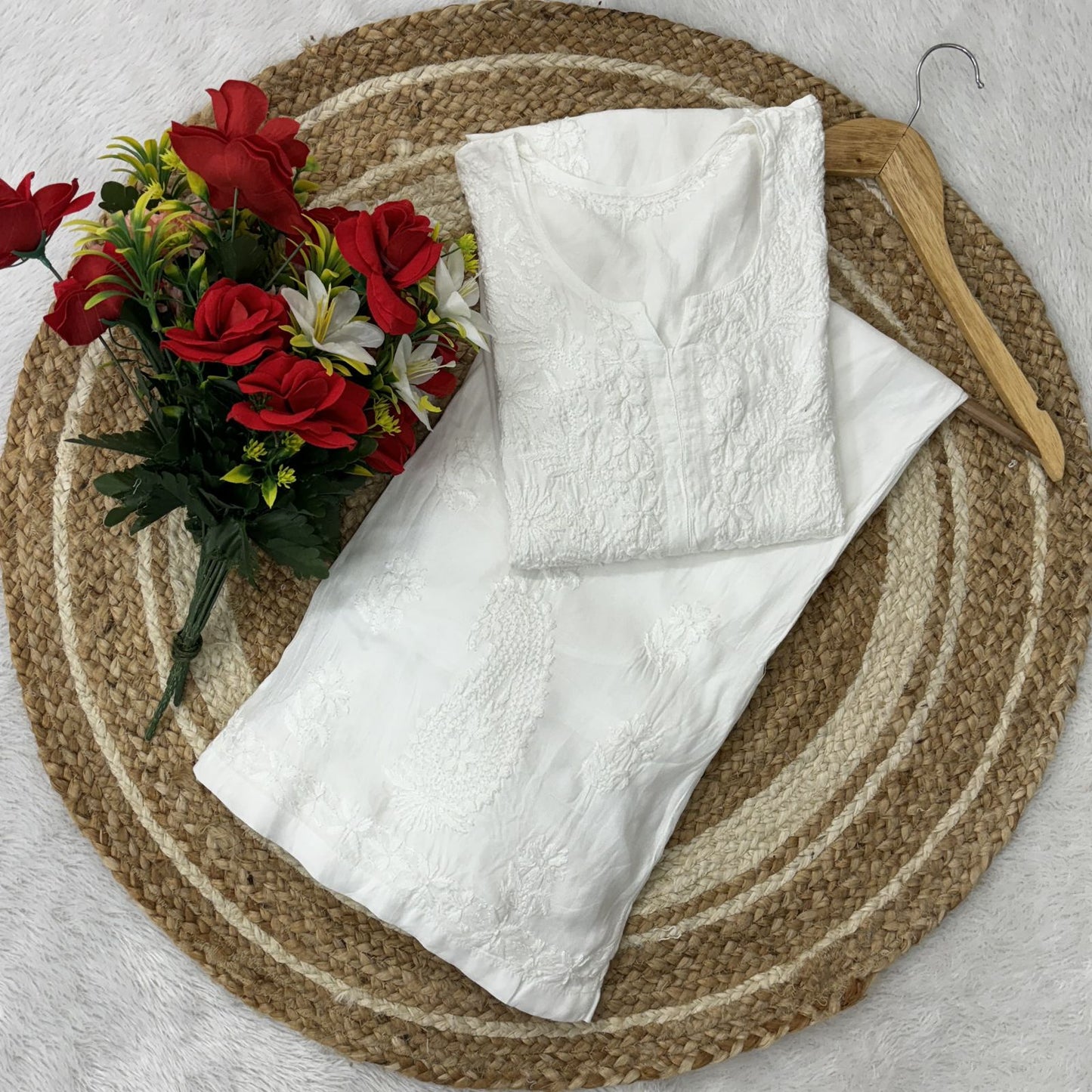 WHITE 2 PIECE HAND EMBROIDERED SET