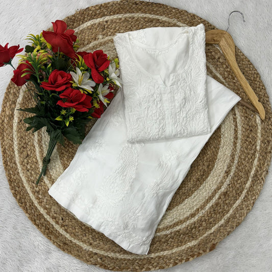 WHITE 2 PIECE HAND EMBROIDERED SET