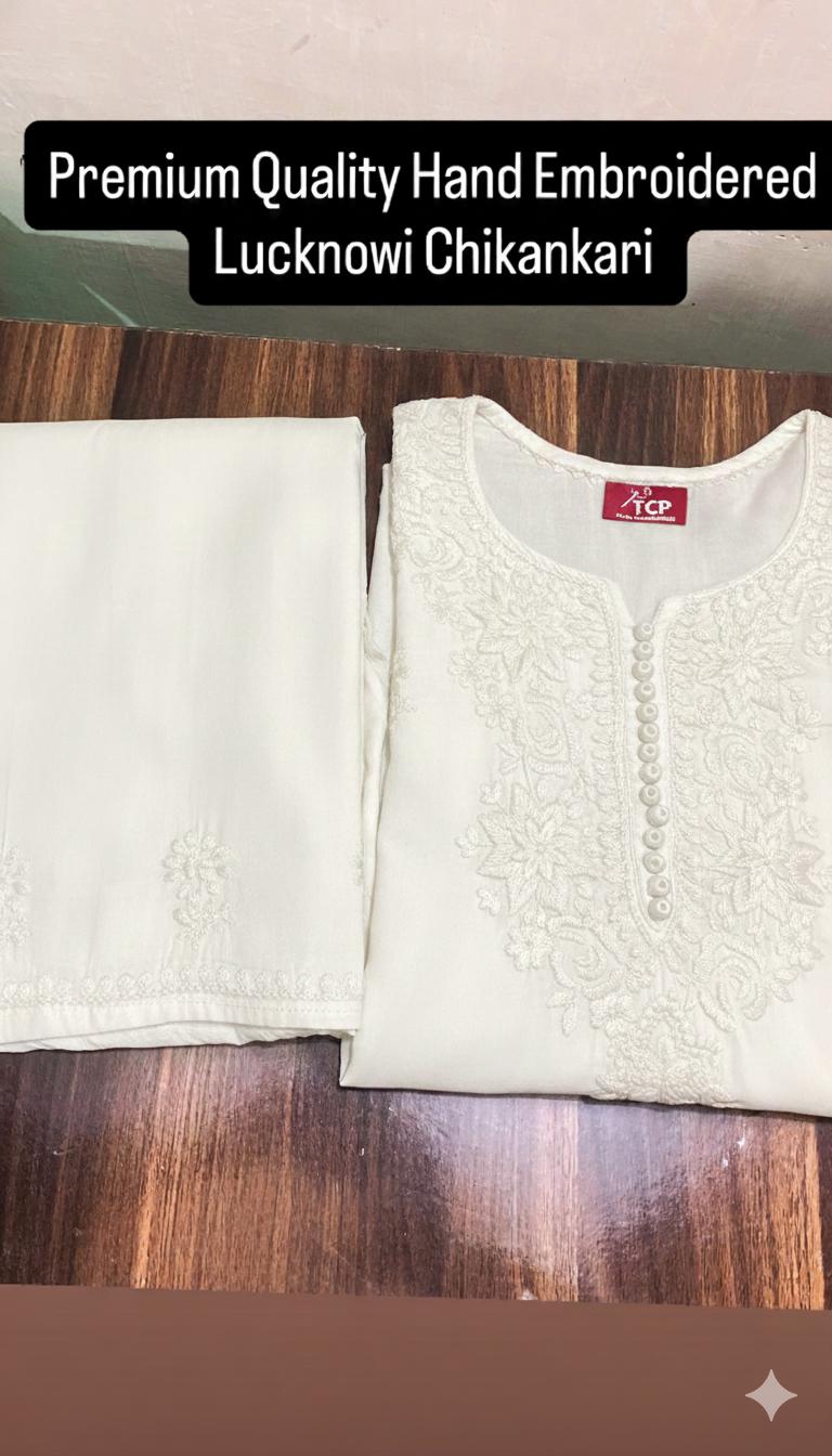 HANDMADE 3 PIECE WINTER LINEN OFFWHITE SET