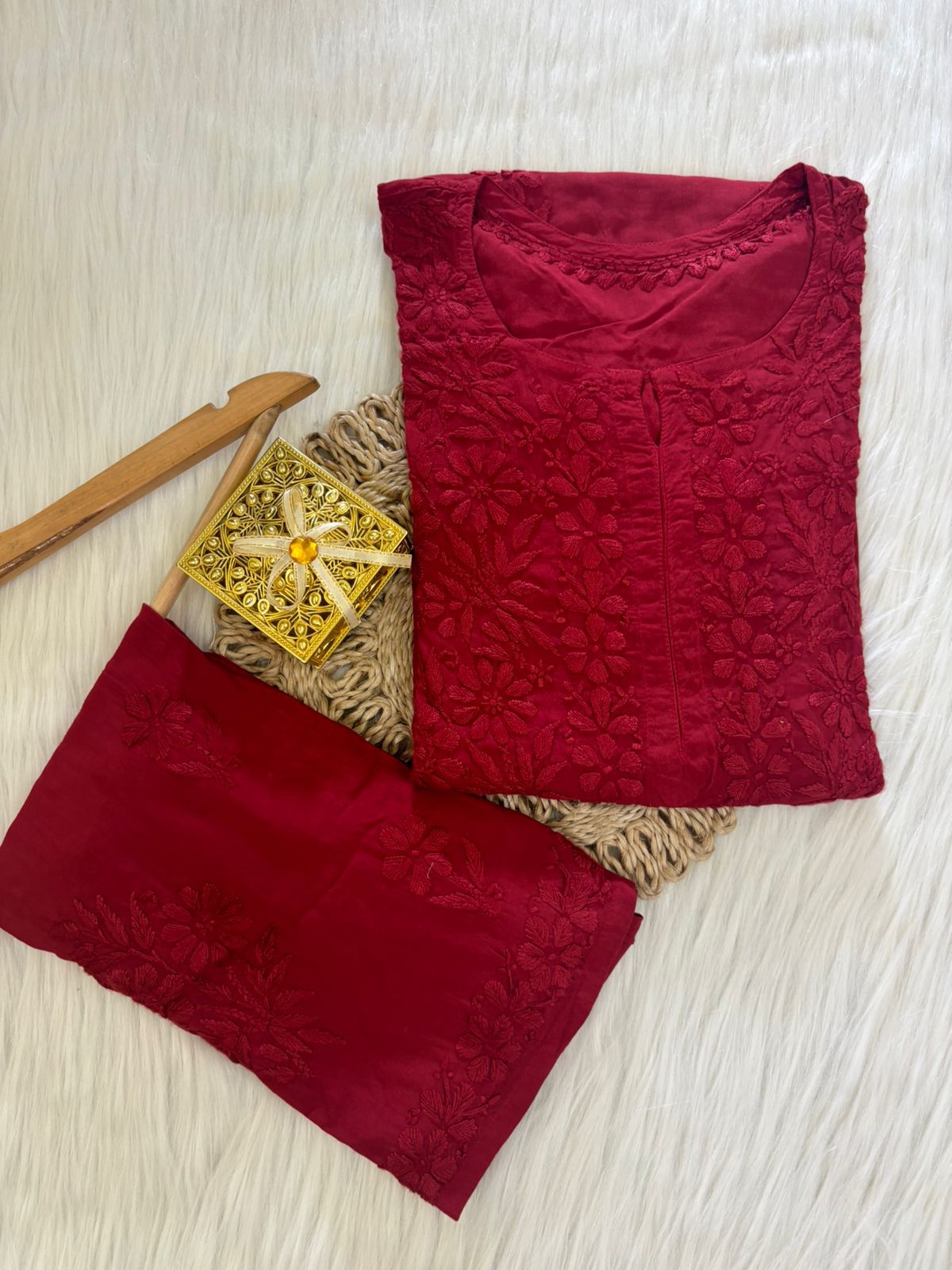 Heavy Hand-Embroidered Chikankari Set