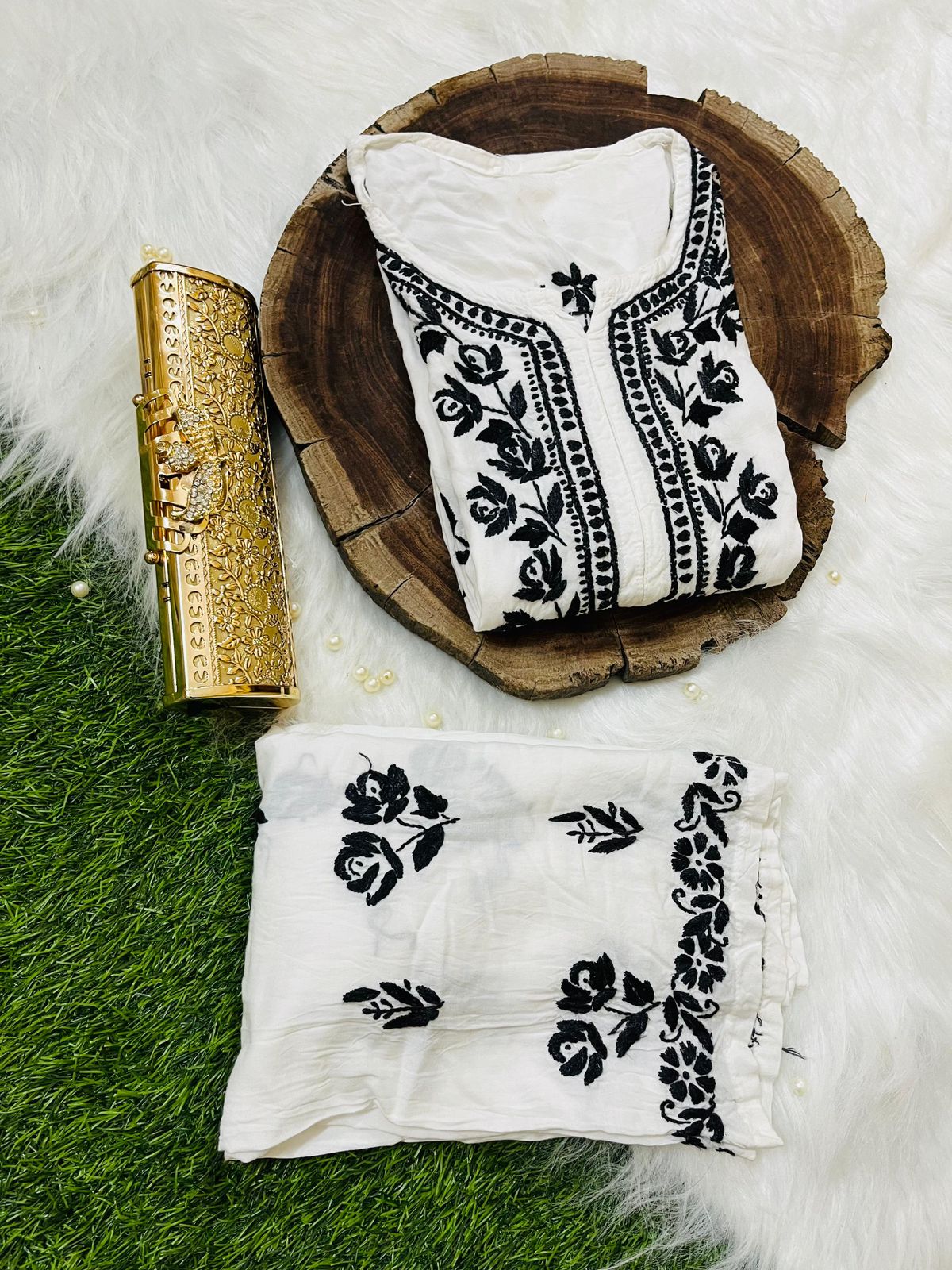 WHITE 2 PIECE HAND EMBROIDERED SET