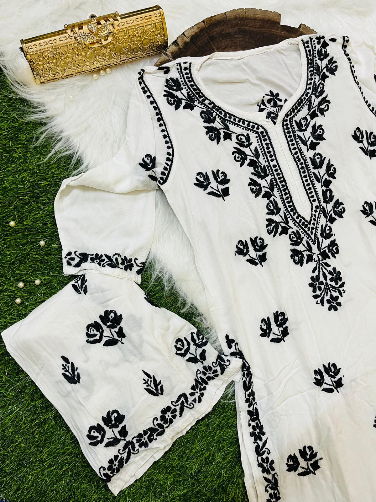 WHITE 2 PIECE HAND EMBROIDERED SET