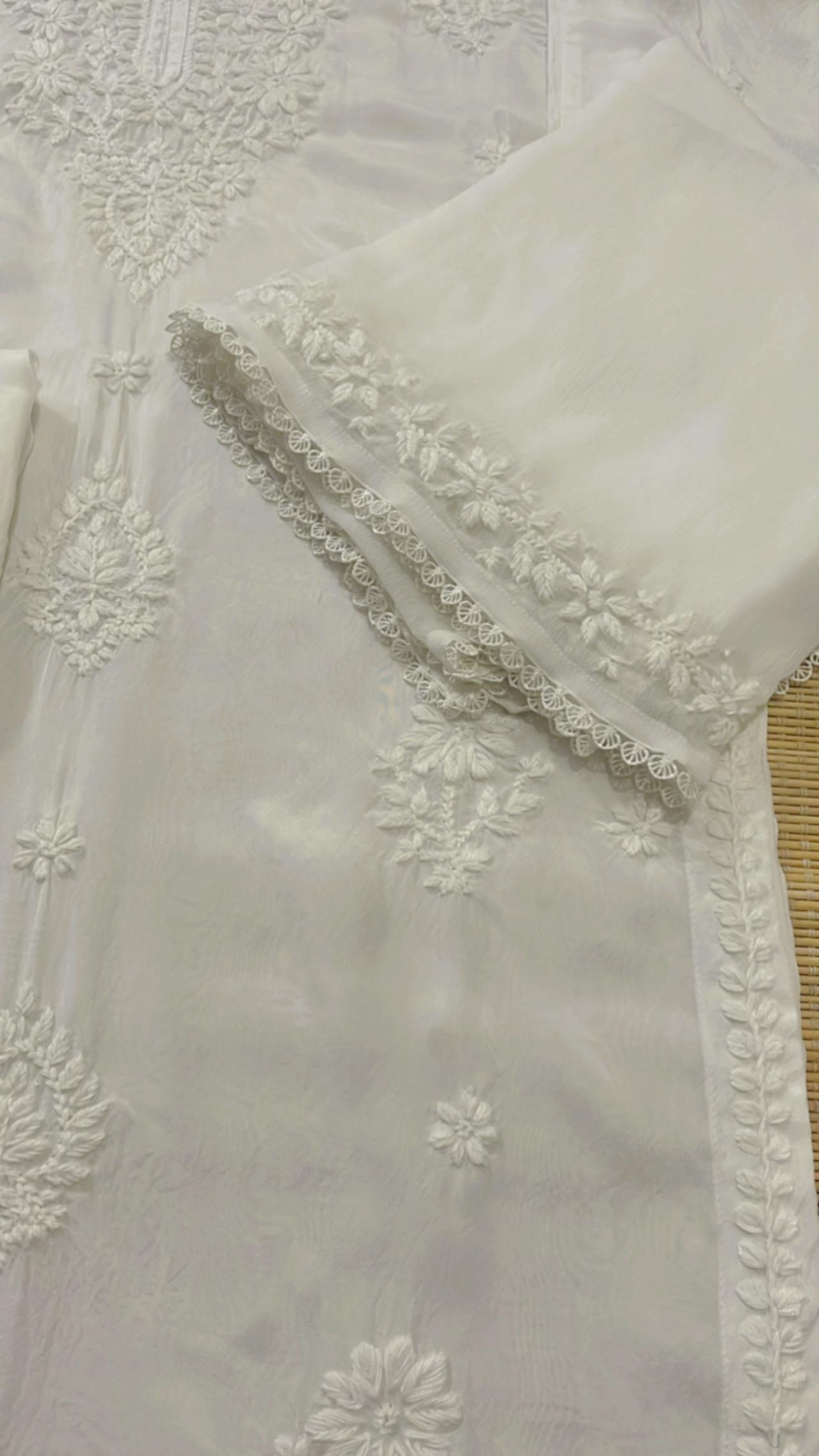 Premium Viscose Georgette Egg White 3Piece