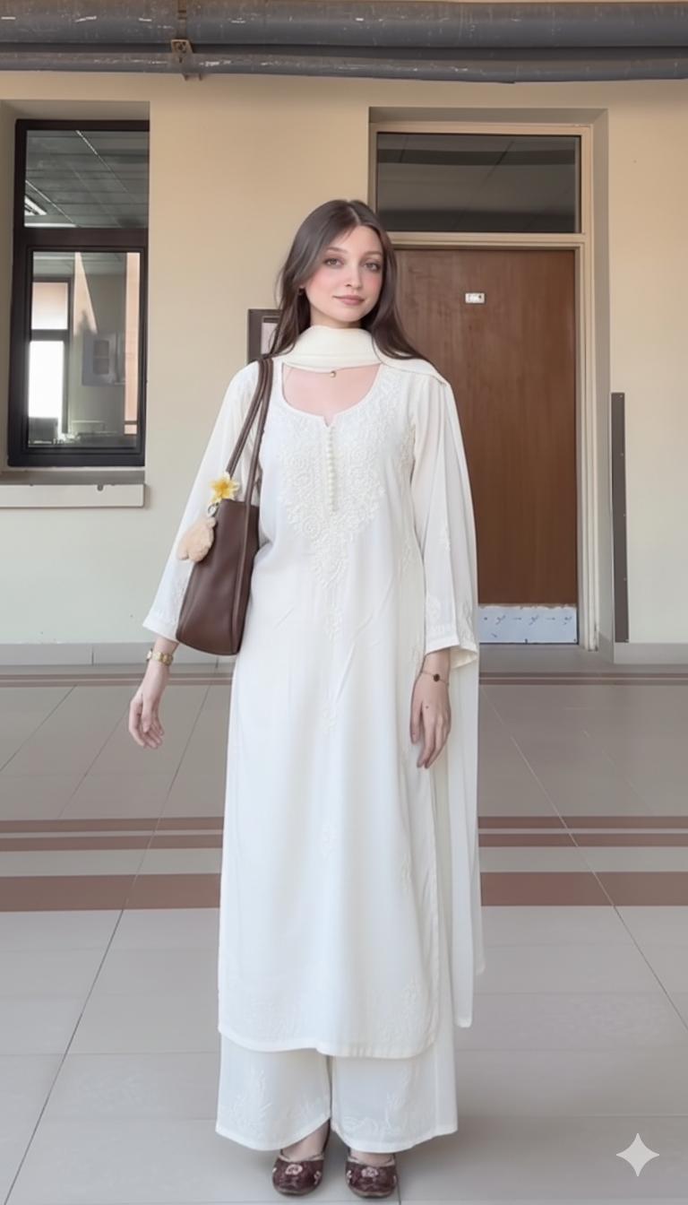 HANDMADE 3 PIECE WINTER LINEN OFFWHITE SET
