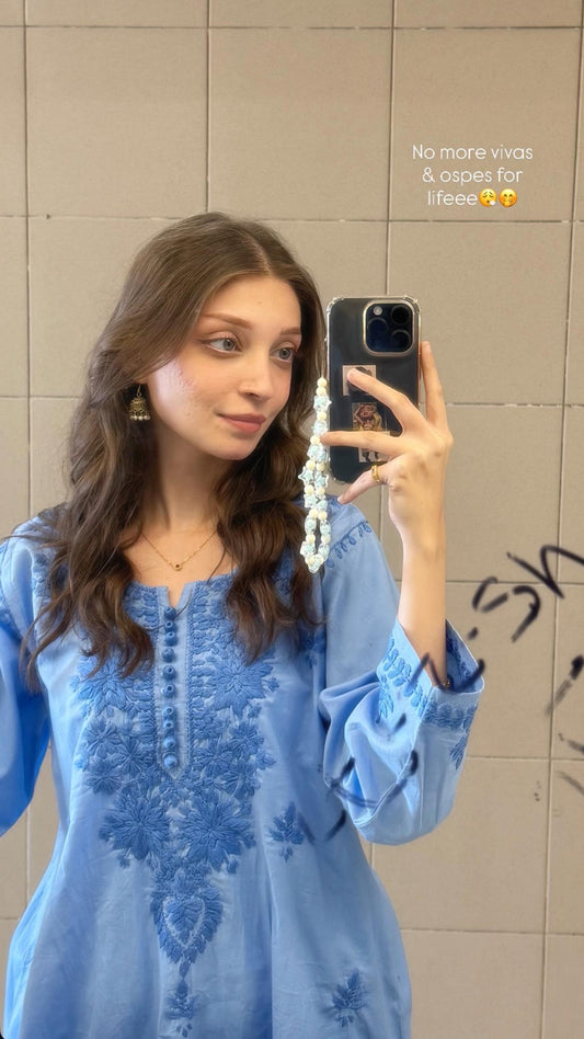 Powder Blue Cotton Set Hand-Embroidered 2 Piece