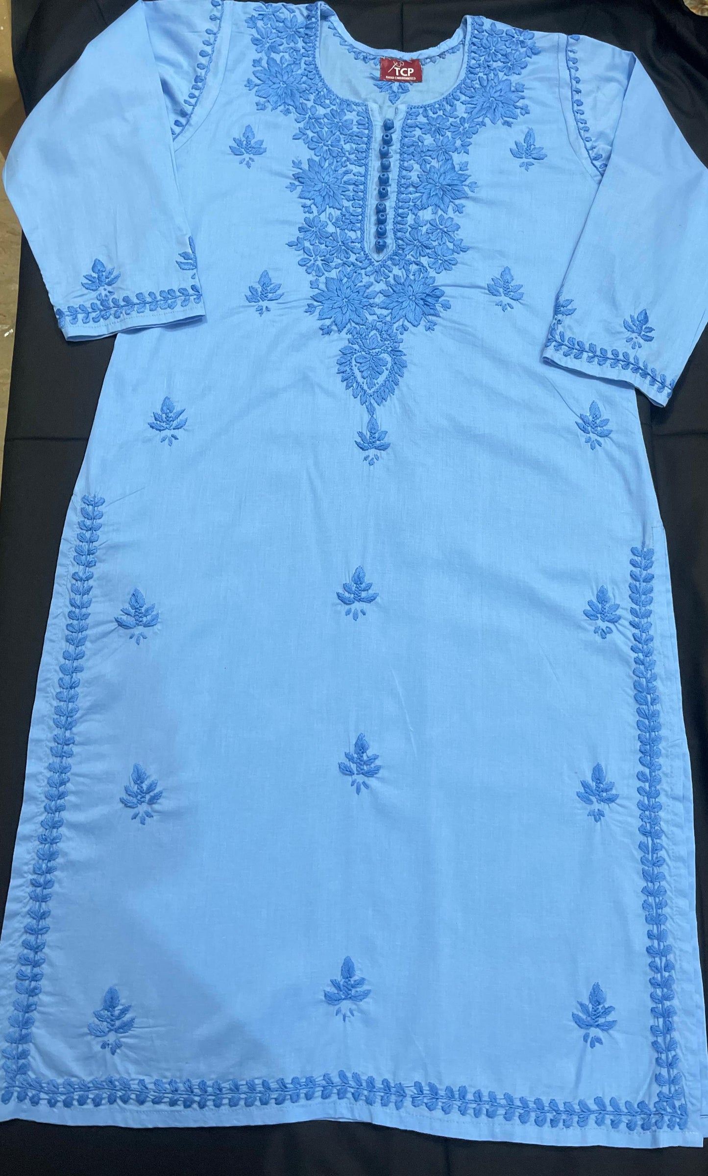 Powder Blue Cotton Set Hand-Embroidered 2 Piece