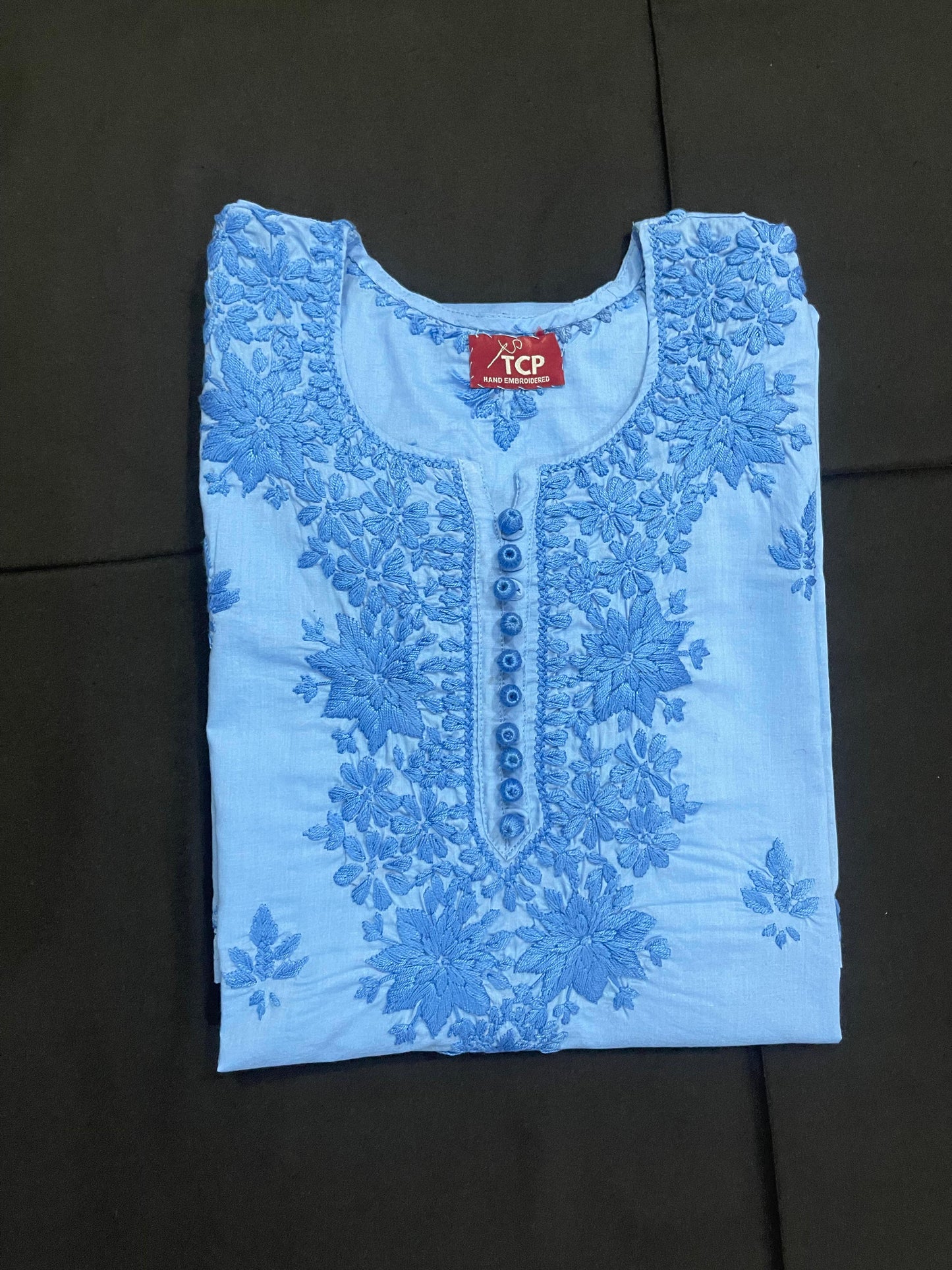 Powder Blue Cotton Set Hand-Embroidered 2 Piece