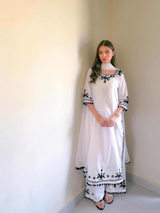 White Square Neck Luxury 3PC