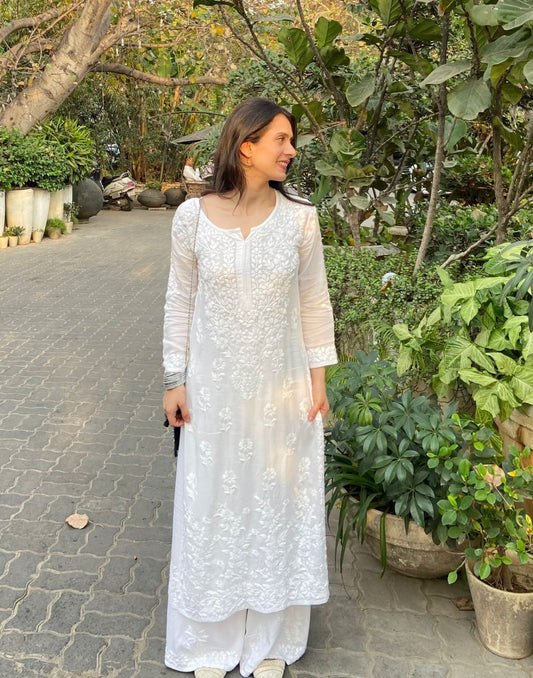 LUXURIOUS WHITE KURTA AND PALAZO SET