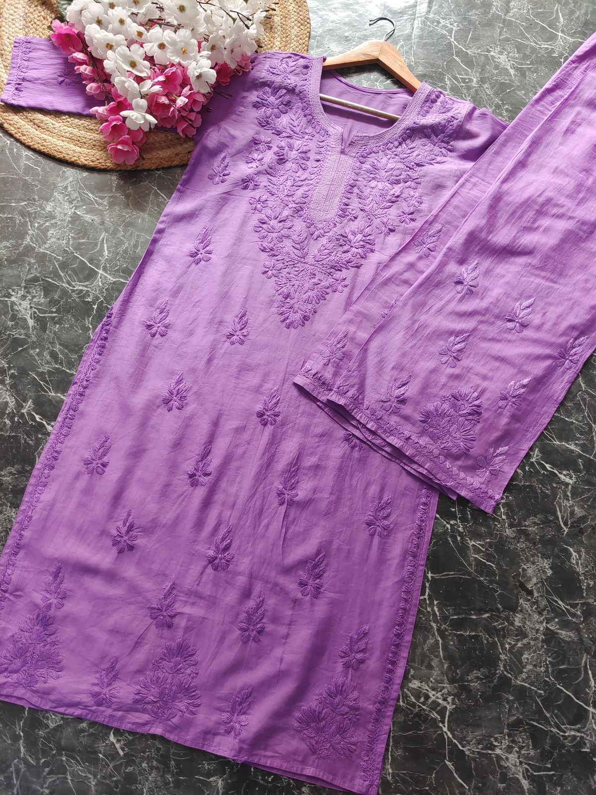 Cotton lawn Chikankari 2 PC Long Kurta Set