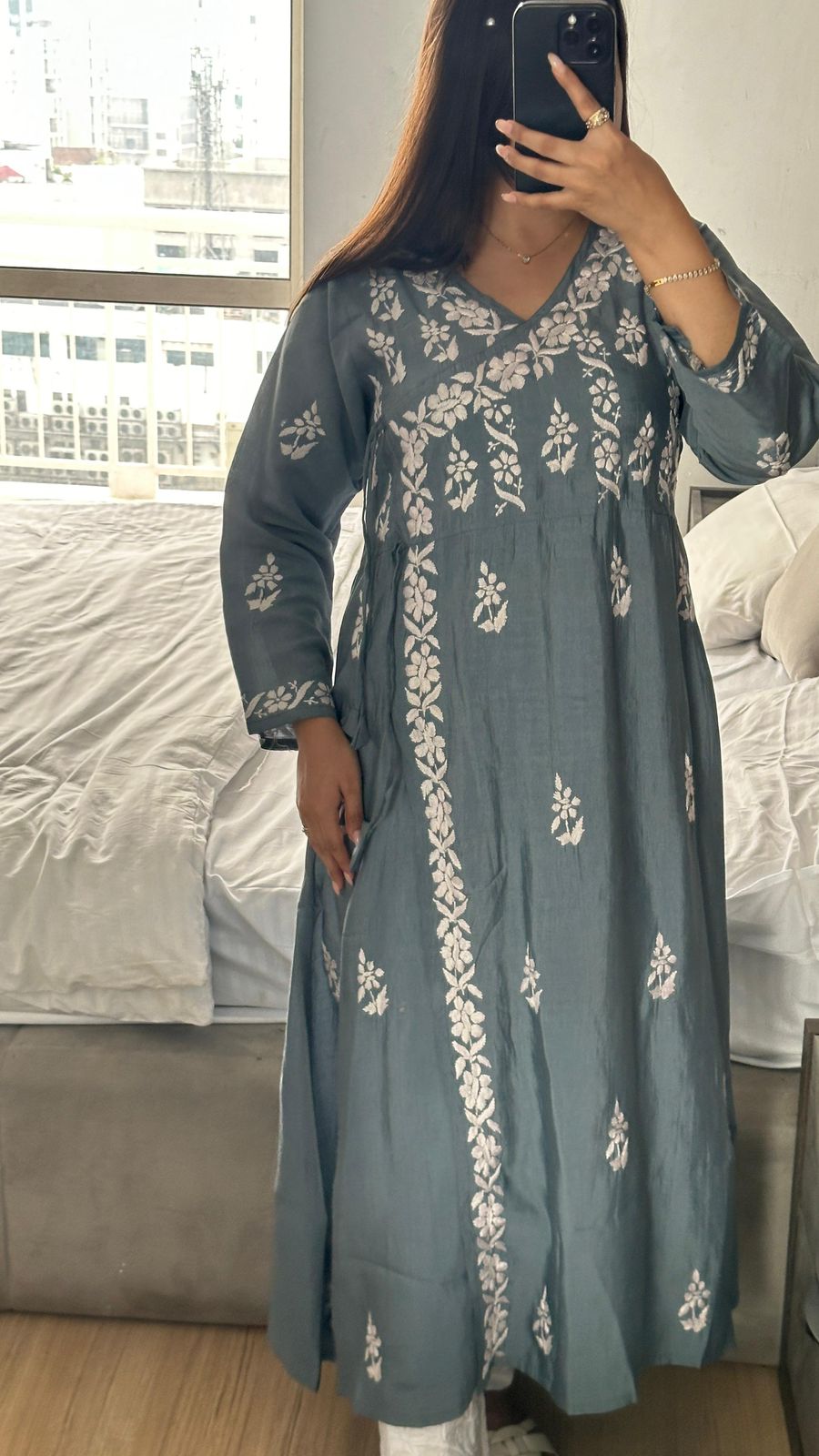 CHIKANKARI LONG FROCKS WITH TROUSER