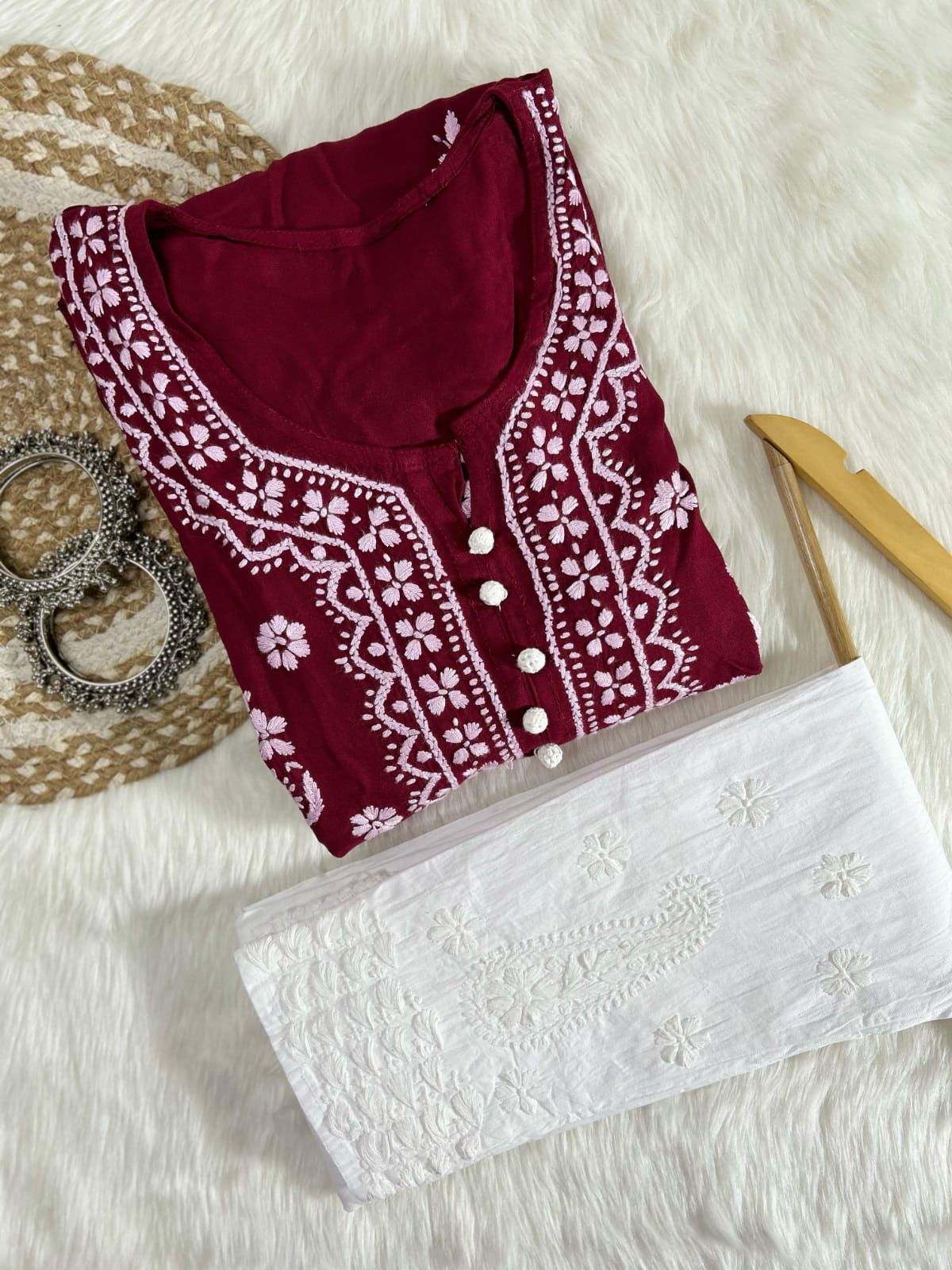 CHIKANKARI LONG FROCKS WITH TROUSER