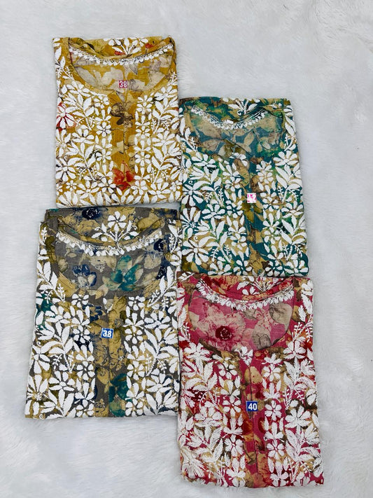 PRINTED HAND EMBRIODRED LINEN KURTAS