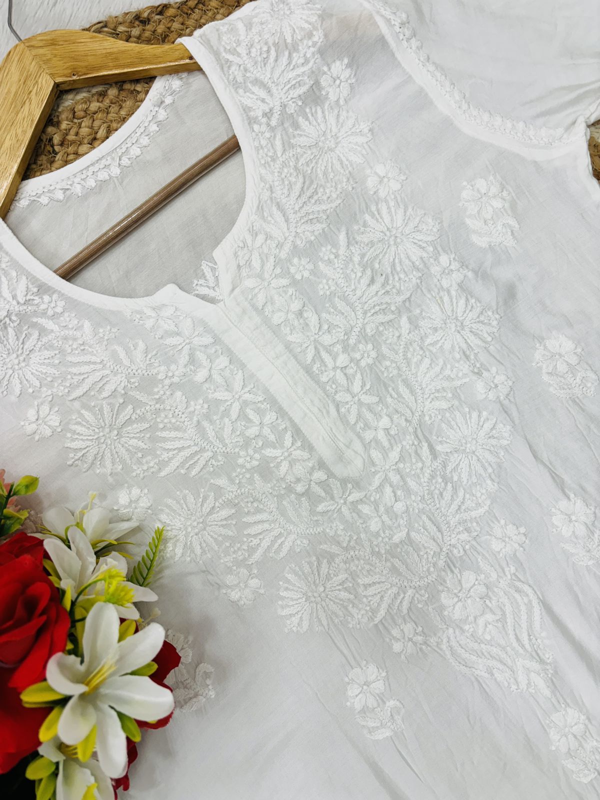 WHITE 2 PIECE HAND EMBROIDERED SET