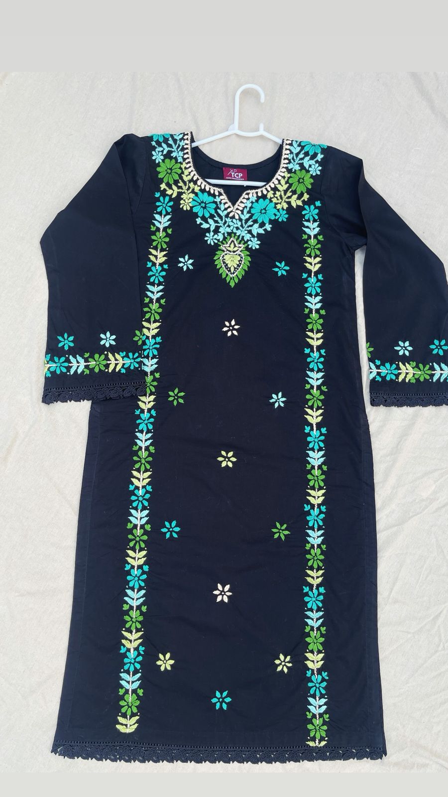 Jet Black Hand-Embroidered Cotton Suit – 3 Piece