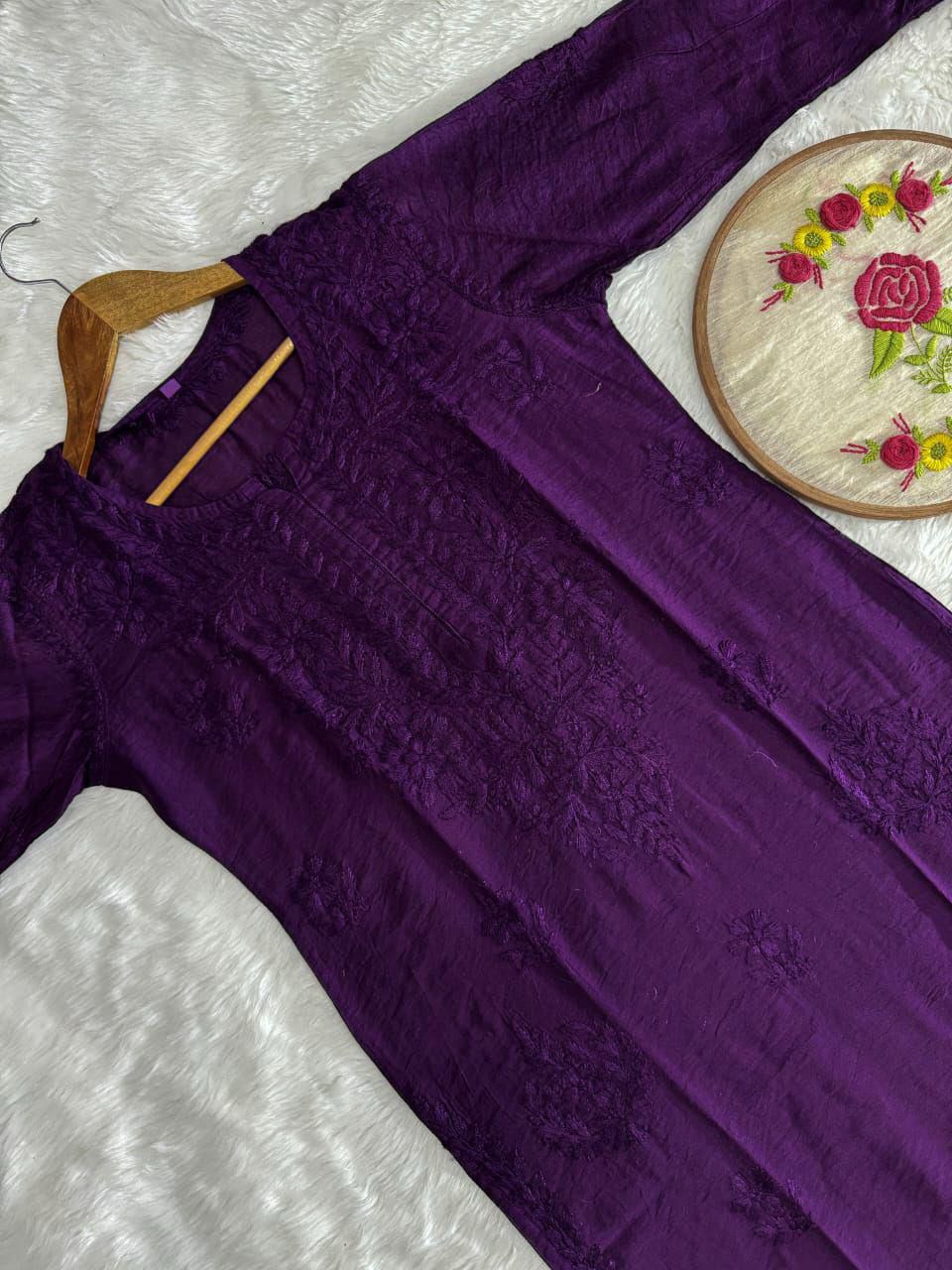 Beautiful Royal Plum Embroidered Shirt
