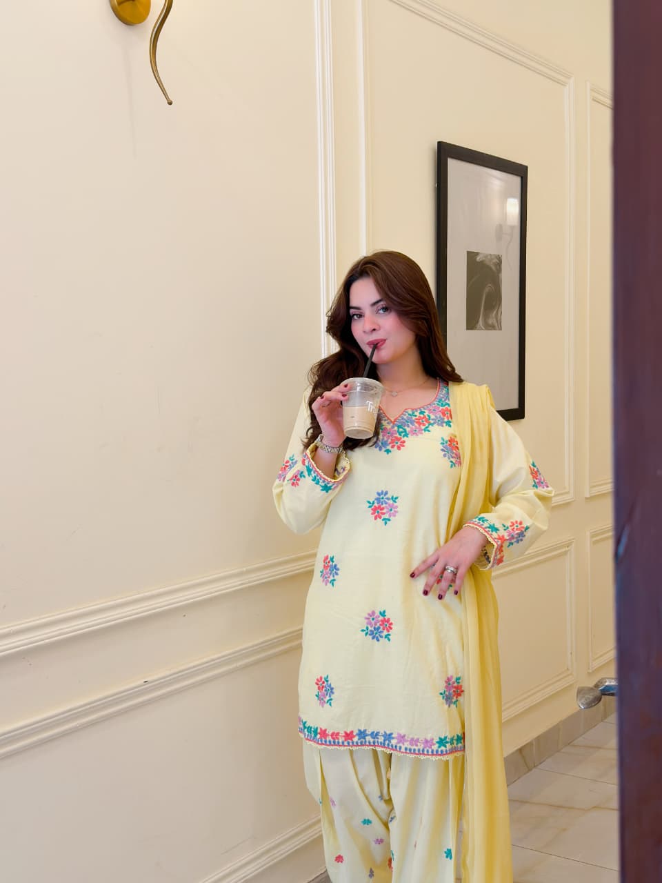 MINAL Pastel Yellow Handmade 3P Suit
