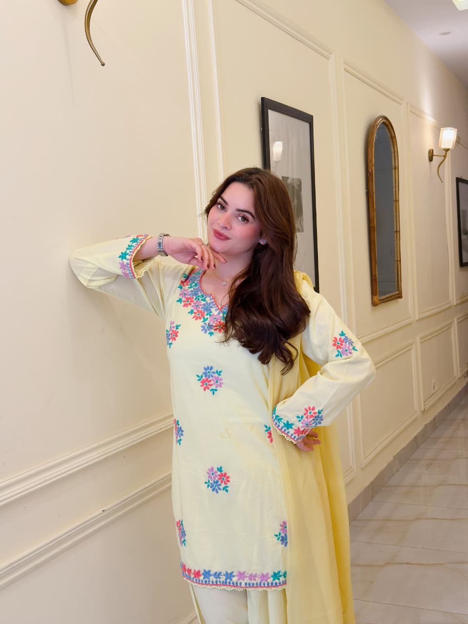 MINAL Pastel Yellow Handmade 3P Suit