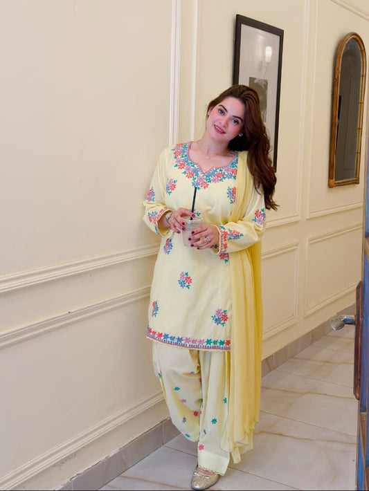 MINAL Pastel Yellow Handmade 3P Suit