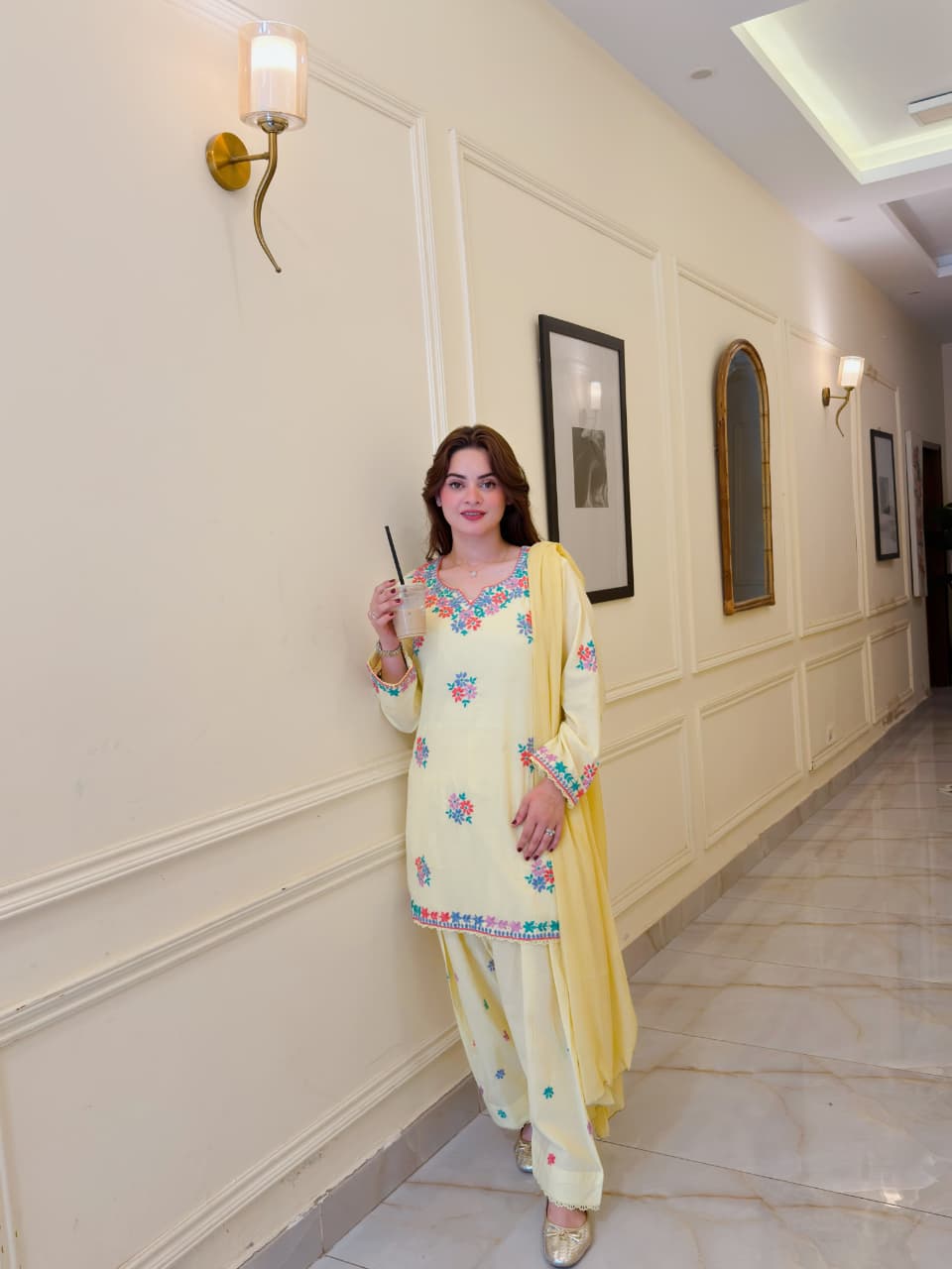 MINAL Pastel Yellow Handmade 3P Suit