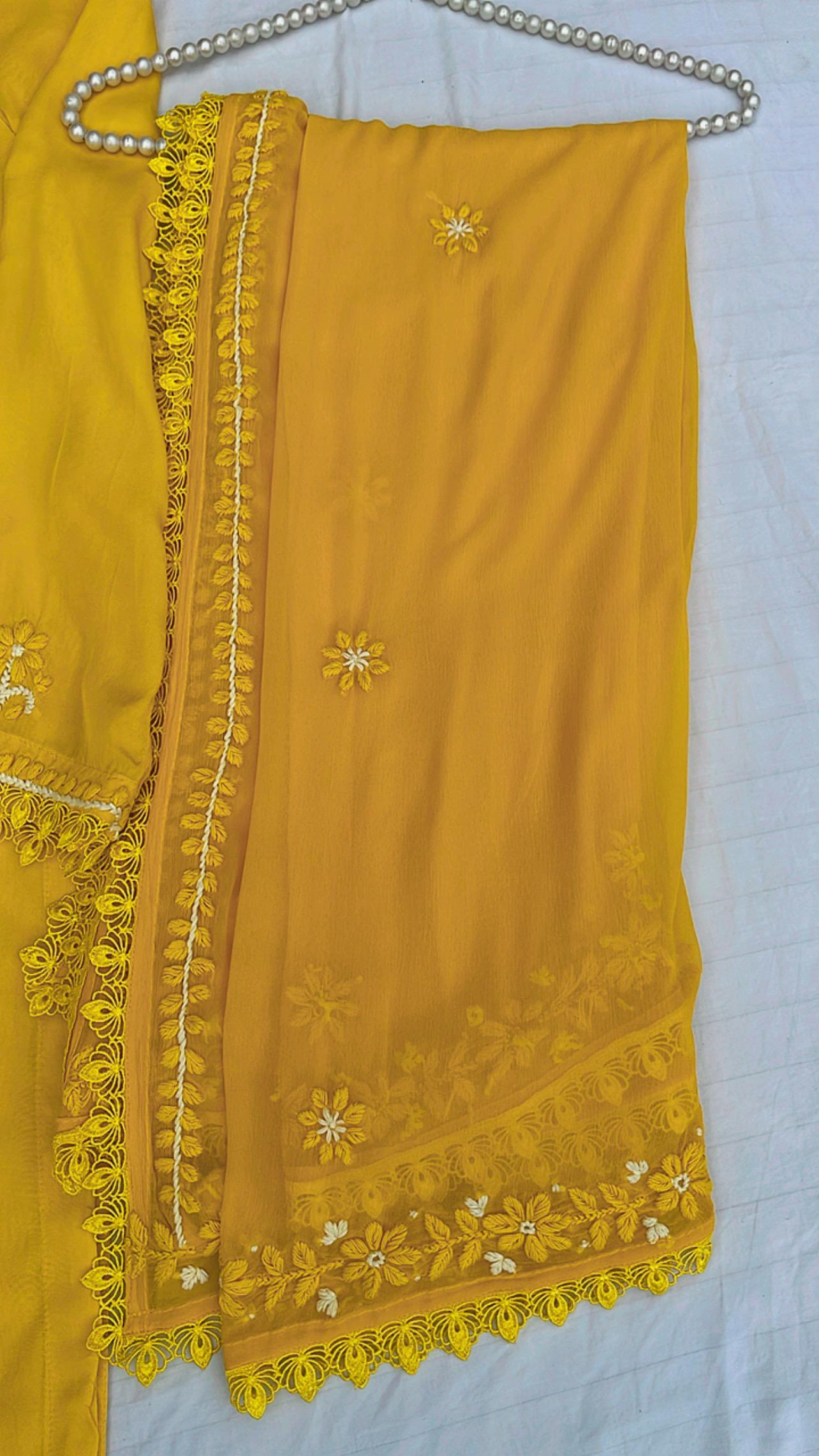 Premium Viscose Georgette Yellow 3Piece