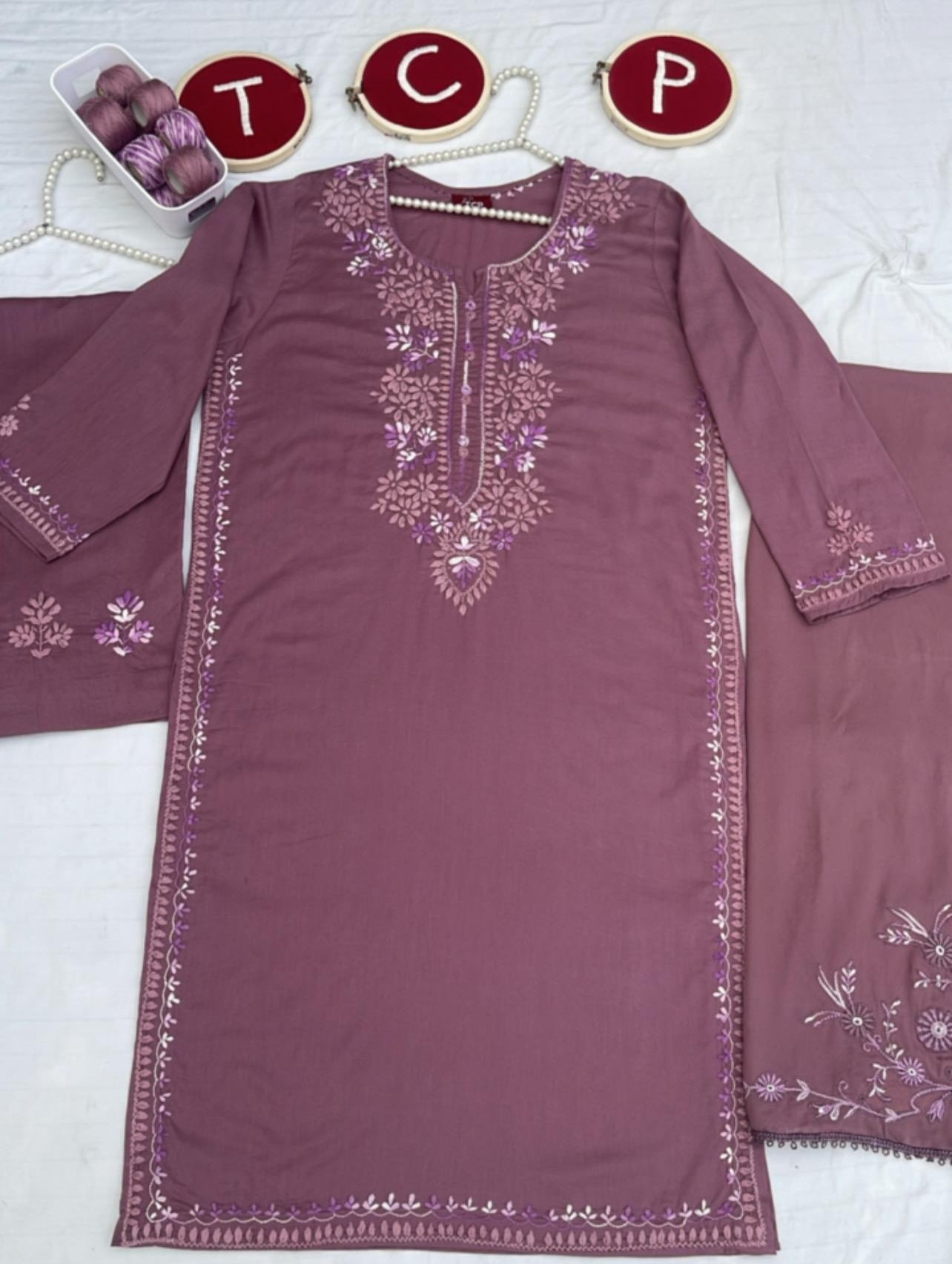 Hand Embroidered  Suit with Mirrorwork