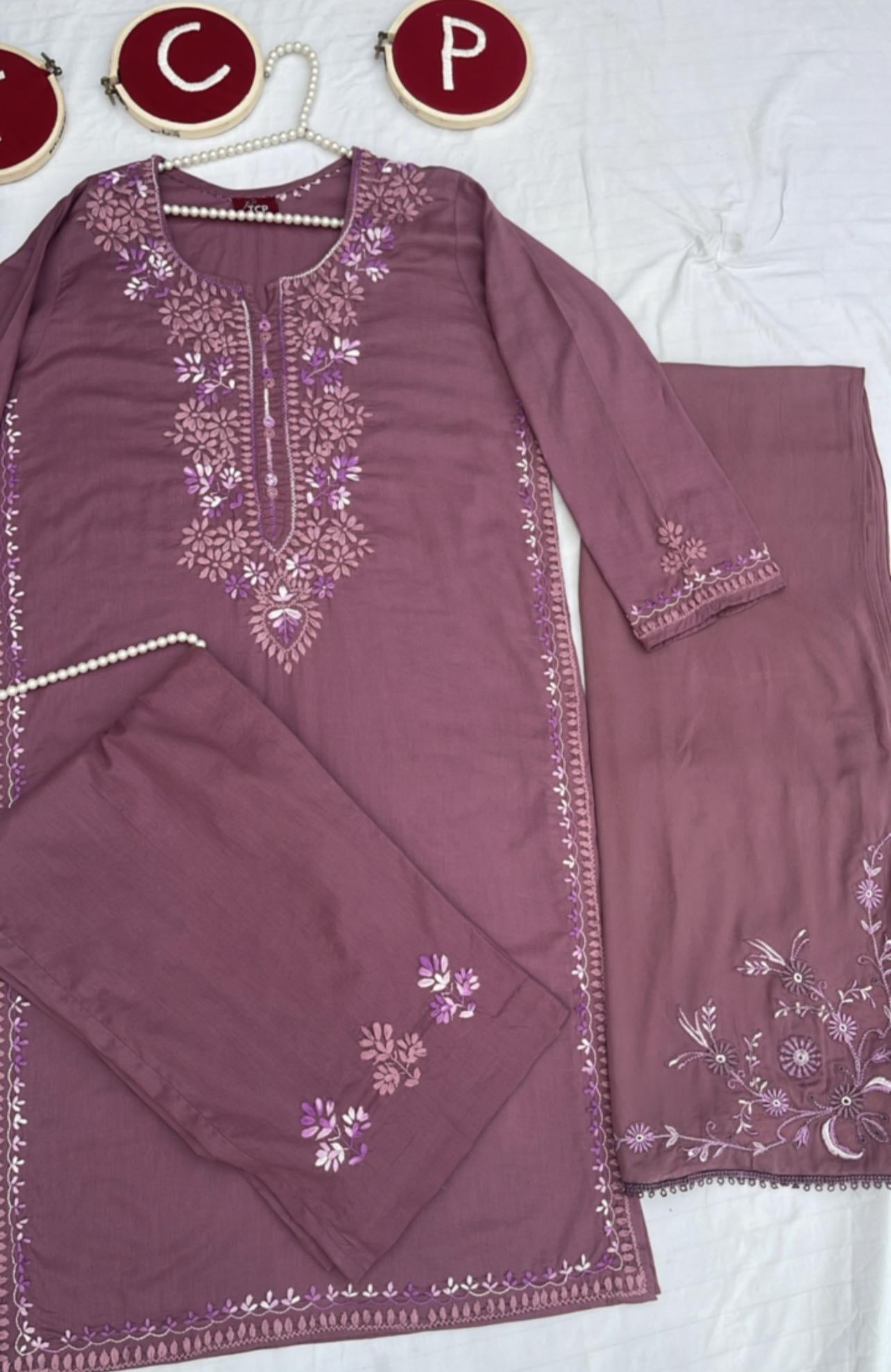Hand Embroidered  Suit with Mirrorwork