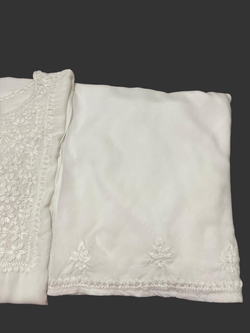 EGG WHITE 3 PIECE CHIKANKARI SET