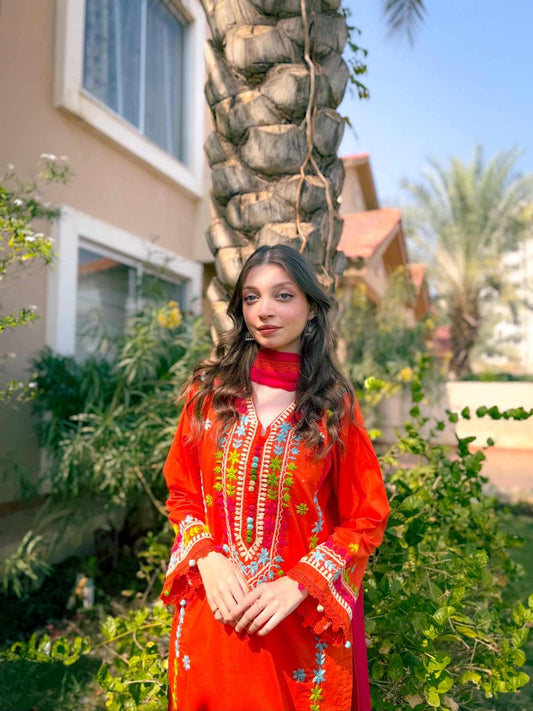 Blush Orange HandMade Cotton Suit