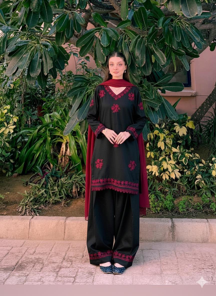 Black Shalwar Suit Handmade 3pc