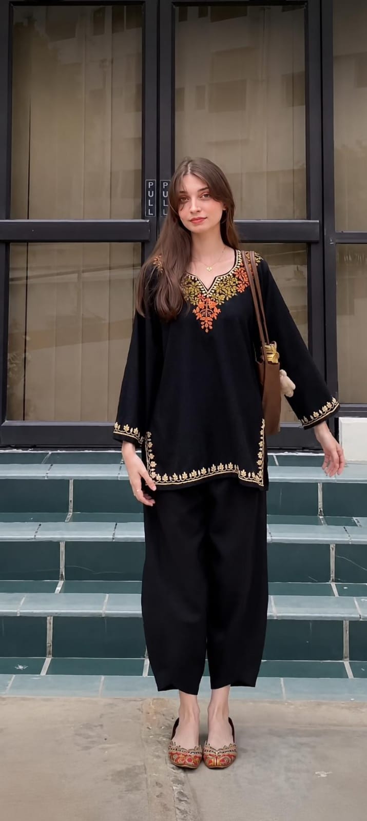 Black Kashmiri Pheran Kurti for Summer