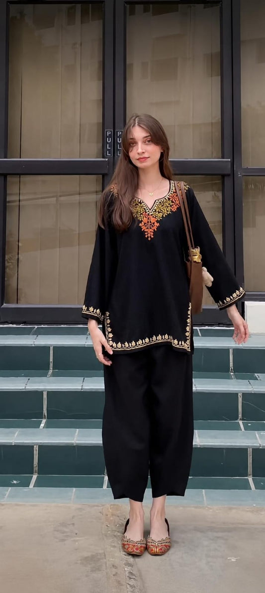 Black Kashmiri Pheran Kurti for Summer