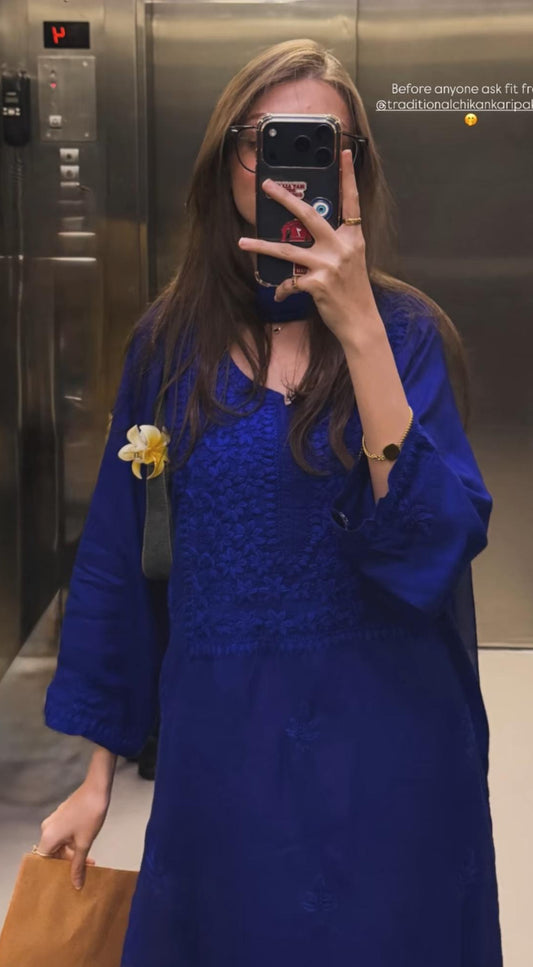 Royal Blue Linen Chikankari Set 3 PIECE